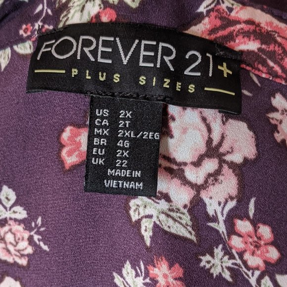 F21+ violet purple & floral button down blouse top - Picture 8 of 8